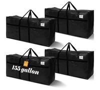 Windyun 4 Pack 155 Gallon Extra Large Storage Bags XXL Moving Bags with Zipper Strong Handles Heavy Duty Jumbo Big Totes Moving Boxes Foldable Duffle for College Dorm Travel Clothes Space Save (Black)