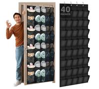 Windyun 40 Over the Door Shoe Organizer Large Breathable Mesh Pockets Hanging Shoe Rack for Closet Black Behind Door Hanger Storage Holder Nonslip Hooks for Women Men Entryway Bedroom Utility Room