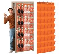 Windyun 40 Over the Door Shoe Organizer Large Mesh Pocket Hanging Shoe Rack for Closet Orange Nonslip Behind Door Storage Holder Back to School Organizer for Dorm Room College Classroom Storage