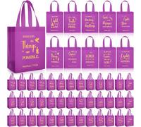 Windyun 50 Pcs Christian Gift Bag Bulk for Father's Day 8" x 4" x 10" Reusable Bible Verse Tote with Handle Religious Scripture Blessing Bags for Church Pastor Sunday School Party Favors (Purple)