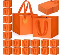 Windyun 50 Pcs Mini Paper Gift Bags with Handle 6 x 6 x 6'' Square Small Favor Bag with DIY Thank You Tag for Christmas Birthday Wedding Bridal Shower Bridesmaid Graduation Party(Orange)
