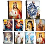 Windyun 8 Pcs Catholic Rosary Pouch 3.5'' x 2.8'' Coin Purse Rosary Holder Beads Bag with Zipper for Prayer Storage(Religious)