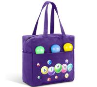 Windyun Bingo Bags Large with 10 Pockets for Daubers Dabbers Dobbers Dotters Zipper Tote Bag Bingo Game Stuff Accessories Supplies Gift for Women Adults Seniors Christmas 9.8x9.8x6.3 Inches(Purple)