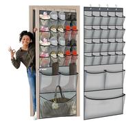 Windyun Multi-sized Pocket Over the Door Hanging Shoe Organizer Boot Storage Organizer Gray Mesh Shoe Rack for Closet Behind Door Hanger Storage Holder for Tall Boot, Handbag, Doll, Cruise Essential