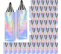Windyun Wine Gift Bags with Handle Reusable Small 13.8x3.5x3.9 Inches Liquor Bottle Totes Bulk for Birthday Wedding Christmas Holiday Party(50 Pcs,Iridescent)