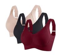 Wine 3 Pack Sports Bras For Women Uk,Non Wired Bra Ladies Padded Push Up Full Support Bras Multipack Wireless Minimiser Bra High Impact Wide Strap Bralette Everyday Brassiere For Yoga Running Gym