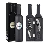 Wine Accessories Gift 5 Pcs/Set, Wine Bottle Corkscrew Opener,Stopper, Drip Ring, Foil Cutter Wine Pourer, Best Gifts for Wine Lover, Black