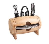 Wine Accessories Gift Set - Includes Wooden Barrel, Corkscrew, Foil Cutter, Wine Pourer and Stopper - Perfect for Sommeliers and Wine Enthusiasts
