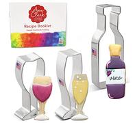 Wine and Champagne Celebration Cookie Cutters 3-Pc. Set Made in USA by Ann Clark, Wine Glass, Bottle, Champagne Glass