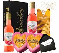 Wine and Cheese Gift Set for Women - 2x Blossom Hill Rosé 187ml with Pink Love Heart Cheddar & Biscuits - Romantic Food Hamper for Her, Cheese Lovers, Birthday, Thank You or Just Because