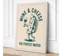 Wine and Cheese Match Retro Canvas Wall Art Print 18x12 Inch