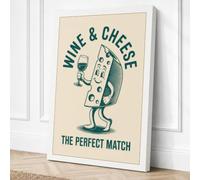 Wine and Cheese Match Retro Canvas Wall Art Print 24x16 Inch