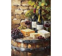 Wine and Cheese on Old Barrels, 1000Pieces Wooden Jigsaw Puzzles for Adults, Ideal for Exercising Brain Power, Patience and Hands-On Skills, Complete with Family During Holidays 50x70cm