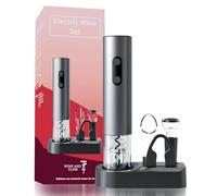 WINE AND FLOW 6 in 1 Rechargeable Electric Corkscrew with Foil Cutter, Air Empty Cap, Aerator, Base and USB Cable | Easy Open | Wine Preservation | Original Wine Gift Idea