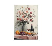 Wine And Fruit Still Life Wall Art Elegant Floral And Wine Bottle Oil Painting for Dining Room Kitchen Or Tuscan Style Vintage Home Decor Gift 24x36inch(60x90cm) Unframe