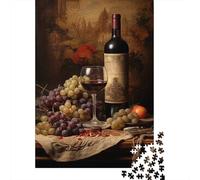 Wine and Grape Still Life 1000 Piece Jigsaw Puzzle Paper for Adults Vintage Table Setting Relaxing Home Decor Focus Enhancement 38x26cm/1000pcs