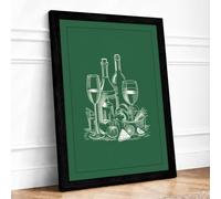 Wine and Harvest Vintage Framed Wall Art Print A2 Black