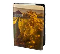 Wine and Winemaking Winery Grape Field1 print Leather Card Case Travel Accessories Passport Holder Cover Wallet for Women Men, Black, One Size
