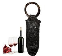 Wine Bag | Reusable Rhinestone Pouch with Handle - Mesh Champagne Bottle Pouch for Champagne Celebrations Parties Weddings Picnics Dinner, Black, Se référer au descriptif, Refer to description