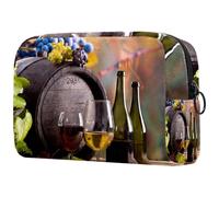 Wine Barrel on Vineyard Cosmetic Bag for Women, Travel Toiletries Bags Large Makeup Handy Pouch Organiser Bag with Zipper