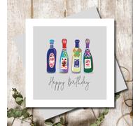Wine Birthday Card Alcohol Bottles Bubbly - Stylish Illustrated Greeting Card