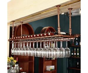Wine Bottle and Glass Hanging Rack Wall or Ceiling Mounted Storage Shelf for Home Restaurant and Bars Floating Wine Holder Display 150cm Length