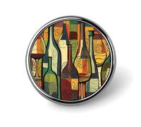 Wine Bottle Art Badge Holder Personalized Metal Button Pin Fashion Round Badge with Pattern Pin DIY Button Badges Exquisite Brooch Crafts Gift Clothes Decorative Pins