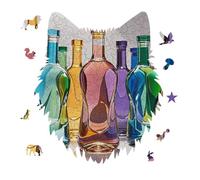 Wine Bottle Art Jigsaw Puzzle 175PCS Wolf Head Design Puzzle Wooden Jigsaw Puzzles for Adults Families