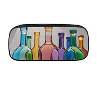 Wine Bottle Art Pencil Case Waterproof Leather Pencil Pouch Multi-purpose Aesthetic Makeup Bag Cute Pen Bag Large Cosmetic Bag for Office Stationery, Travel