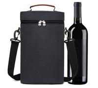 Wine Bottle Bag - 2 Bottle Insulated Cooler Bag, Portable Leakproof Bottle Holder with Handle | Wine Rack for Christmas Holiday Party Picnic Travel Gift, Black, riferimento alla descrizione, Reference