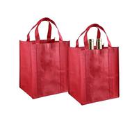 Wine Bottle Bag, 2PCS Bottle Carrier, Bottles Bag 6 Compartments with Protable Handles, 31x25x18cm Reusable Compartment Wine Bottles Holder Bags for Travel Camping Picnic Beer Drinks Party (Red)
