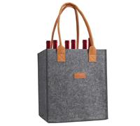 Wine Bottle Bag - Felt Carrier Tote, 6 Bottles Holder with Reinforced Handle Grips, Travel Accessory for Beer Soda Drinks, Beverage Organizer Reusable Pouch for Outdoor Use
