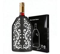 Wine Bottle Cooler, Wine Chiller Bottle Sleeve, Gel Wine Bottle Chill Cooler Ice Pack Sleeve- Freezer Sleeve- Vodka- Tequila Chiller- Cooler- Carrier (Black(White Flora))