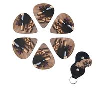 Wine Bottle Corks Grapes Guitar Picks 6 Pack, 0.71mm Thickness Celluloid Bass Pick with Leather Guitar Pick Holder Keychain Abstract Art Pics Plectrum for Acoustic Electric Guitar, Ukulele, Bass