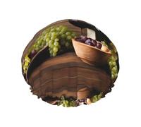 Wine Bottle Corks Grapes Print Premium Double Layer Shower Cap For Women With Reusable Shower Cap For Hair - Waterproof Plastic Cap - Shower Caps For Long, Short And Curly Hairs