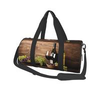 Wine Bottle Corks Grapes -Print Round Travel Bag Large Capacity Duffel with Multiple Pockets Lightweight Foldable for Gym Weekend Trips.