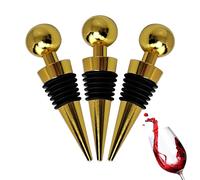 Wine Bottle Corks, Zinc Alloy Wine Stoppers Reusable Sealing Caps for Saving Wine Champagne Prosecco (Pack of 3, Gold)