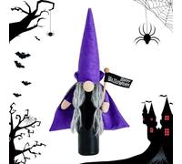 Wine Bottle Cover For Halloween - Purple Gnome Black Witch Design, Decorative Holiday Wrap, Soft Fabric Covering, Charming Seasonal Style Festive Table Accessory | Ideal For Party Dinner Bar Home Deco