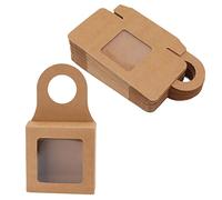 Wine Bottle Empty Gift Boxes, 25 Count Foldable Kraft Paper Wine Bottle Box with Hanging Hook Window for Candy Truffles Chocolate Cookies Packing