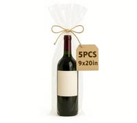 Wine Bottle Gift Bags 5 PCS 9x20 Inches Plastic Cellophane Wrap for Gift Baskets Clear Cello Tall Gift Bags with Ties Champagne Bottle Wraps