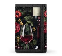 Wine Bottle Grapes Dark Rose Slim Men's Wallets with 8 Card Holders Minimalist Trifold Travel Purse
