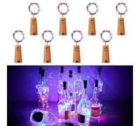 Wine Bottle Lights with Cork 8 Pcs Colourful Fairy Lights Battery Operated | 2m 20 LED Flexible Copper Wire Lights for Bottles Perfect for Party, Wedding, Christmas DIY Indoor/Outdoor Table Decoration