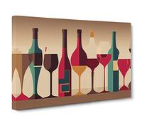 Wine Bottle Retro Art Vol.1 Abstract Canvas Wall Art Print Ready to Hang, Framed Picture for Living Room Bedroom Home Office Décor, 30x20 Inch (76x50 cm)