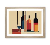 Wine Bottle Retro Art Vol.2 Abstract H1022 Framed Print for Living Room Bedroom Home Office Décor, Wall Art Picture Ready to Hang, Oak A3 Frame (46 x 34 cm)