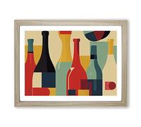 Wine Bottle Retro Art Vol.3 Abstract Framed Print | A4 Oak Framed Wall Art | Ready to Hang | Retro Food Picture | Living Room Bedroom Lounge Office