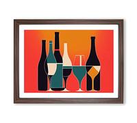 Wine Bottle Retro Art Vol.4 Abstract H1022 Framed Print for Living Room Bedroom Home Office Décor, Wall Art Picture Ready to Hang, Walnut A2 Frame (64 x 46 cm)