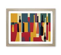 Wine Bottle Retro Art Vol.5 Abstract H1022 Framed Print for Living Room Bedroom Home Office Décor, Wall Art Picture Ready to Hang, Oak A2 Frame (64 x 46 cm)