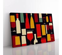 Wine Bottle Retro Art Vol.6 Abstract Canvas Wall Art Print Ready to Hang, Framed Picture for Living Room Bedroom Home Office Décor, 50x35 cm (20x14 Inch)