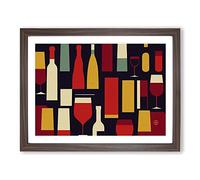 Wine Bottle Retro Art Vol.6 Abstract Framed Print | A2 Walnut Framed Wall Art | Ready to Hang | Retro Food Picture | Living Room Bedroom Lounge Office