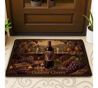 Wine Bottle Welcome Door Mat, Rustic Elegant Grapes Wine Glasses Fall Burgundy Rubber Non-Slip Doormats for Floor Home Decor for Entryway Outdoor Porch Balcony 29x17 Inch